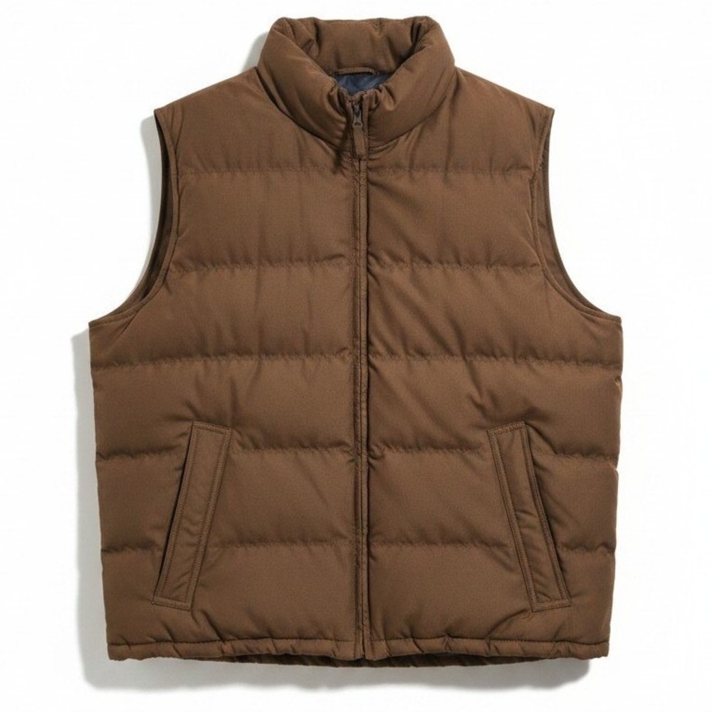 Weatherproof Brown Quilted Puffer Vest, Men's Large Full Zip Sleeveless Jacket